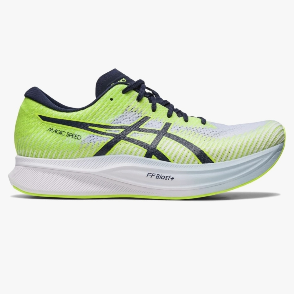 Asics Magic Speed Neon Green and Navy Athletic Shoes - Picture 2 of 13